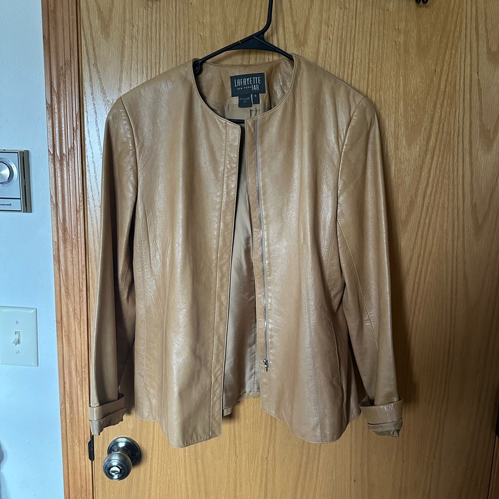Lafayette 148 New York Tan Leather Jacket